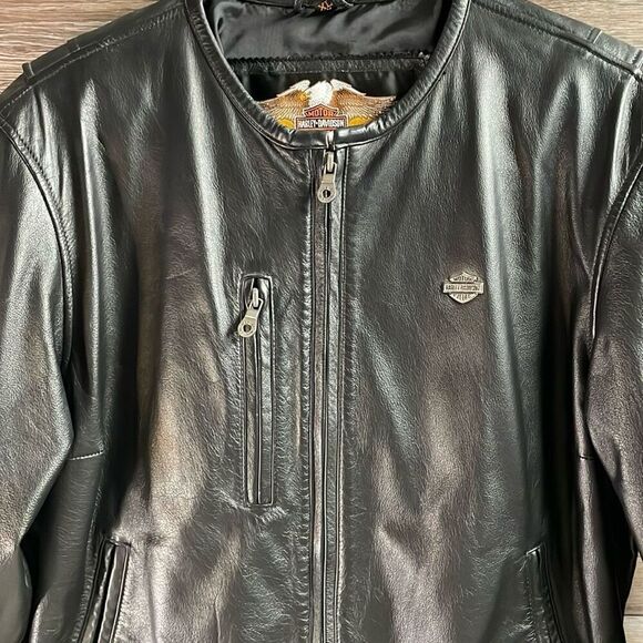 Harley Davidson Womens Leather Motorcycle Jacket Embroidered Logo Size XL Vtg - Picture 3 of 15